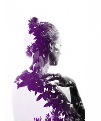 Fototapeta premium Double exposure portrait of attractive girl with branches of tree