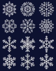 Set of different white snowflakes, vector illustration