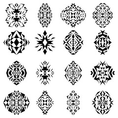 Vector set of tribal black and white decorative geometric patterns for design and fashion. Aztec ornamental style