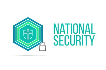 National Security concept image with pentagon shield seal and lock illustration and icon inside
