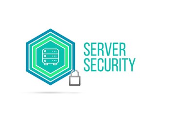 server security concept image with pentagon shield seal and lock illustration and icon inside