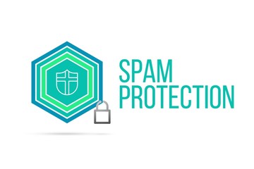 spam protection concept image with pentagon shield seal and lock illustration and icon inside