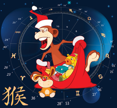 Illustration of a Chinese New Year 2016. Year of the Monkey. Cartoon Character