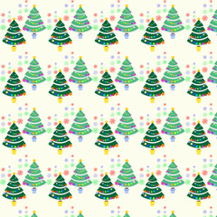 Seamless pattern with Christmas tree and snowflake for winter ho