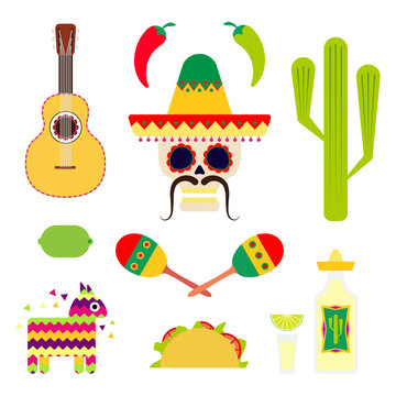 Flat mexico traditional objects icon. Travel and Celebration.