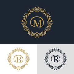 Monogram design elements, graceful template. Calligraphic elegant line art logo design. Letter emblem sign B, M, R for Royalty, business card, Boutique, Hotel, Heraldic, Jewelry. Vector illustration