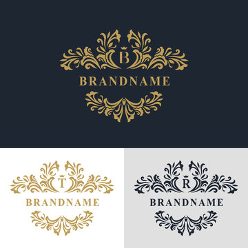 Monogram design elements, graceful template. Calligraphic elegant line art logo design. Letter emblem sign B, T, R for Royalty, business card, Boutique, Hotel, Heraldic, Jewelry. Vector illustration