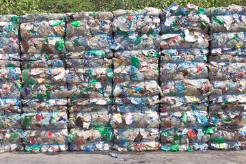 Stack of plastic bottles for recycling
