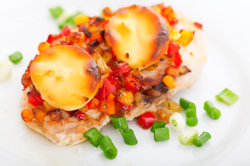 Roast chicken with melted cheese
