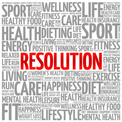 RESOLUTION word cloud background, health concept