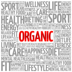 ORGANIC word cloud background, health concept