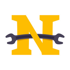 N letter with wrench.
