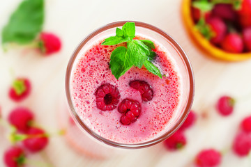 Fresh fruit smoothie, top view