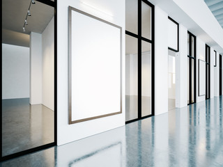 Blank frames in contemporary gallery. 3d render