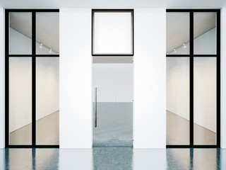 Empty room of contemporary gallery with blank frames. 3d render