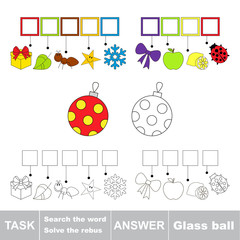 Vector game. Search the word. Find hidden word Glass ball