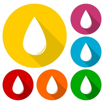 Water drop icons set with long shadow