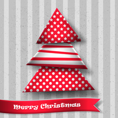 Vintage Christmas Tree with Ornaments on White Background