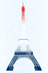 Fototapeta na wymiar Eiffel tower in blue-white-red