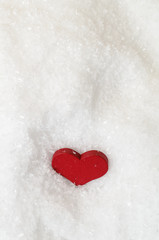 Red Heart in Snow From Above