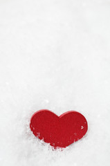 Red Wooden Heart Upright in Snow