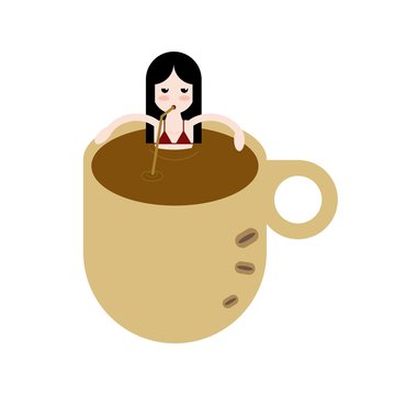 Chica en bikini dentro de una taza de caf&eacute;