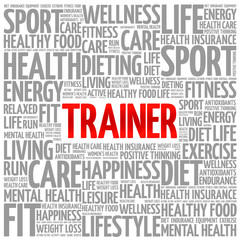 Trainer word cloud background, health concept