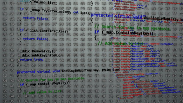 Colored Computer Code On Grey Background. Looping motion design. High Definition video clip.