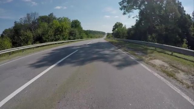 Driving on the highway near the forest