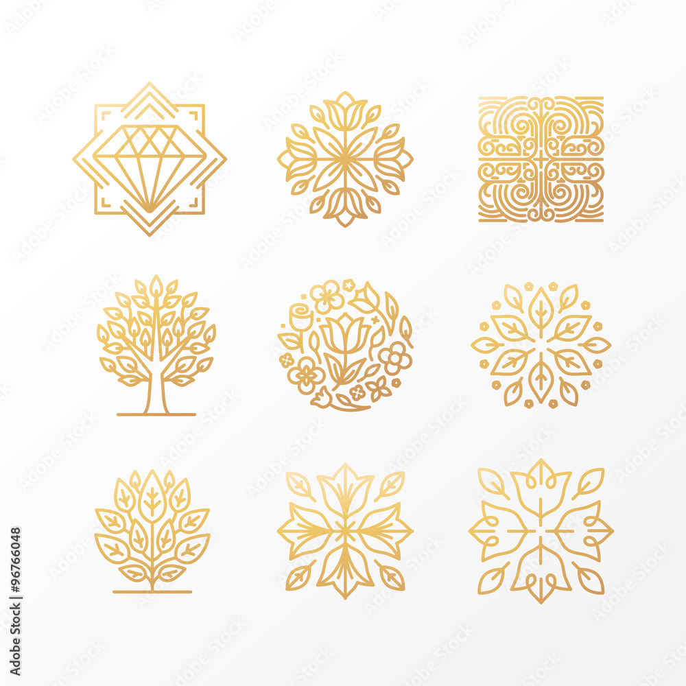 Poster vector set of abstract golden signs