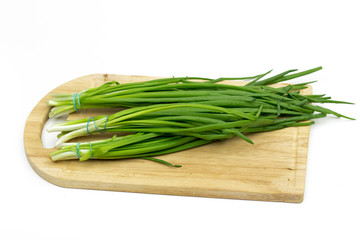 green onions on the white background