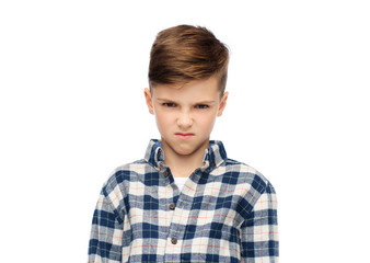 angry boy in checkered shirt
