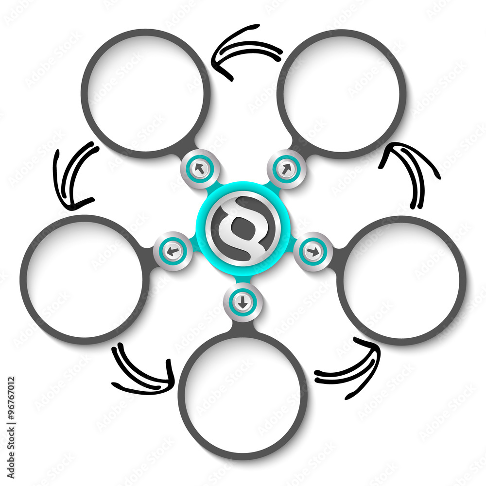 Poster five abstract circular text boxes and paragraph symbol