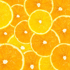 Healthy food concept. Background with citrus-fruit of orange and yellow slices. Collaged image.