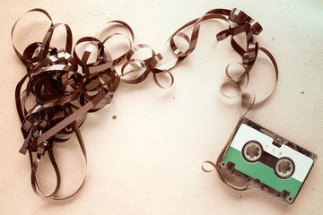 Audio cassette on stained paper