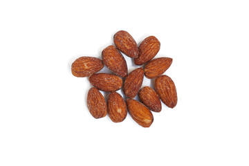 Salted almonds on white background