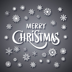 Merry Christmas - glittering lettering design with snowflakes pattern