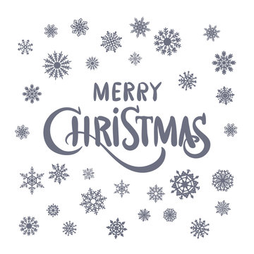 Merry Christmas hand lettering isolated on white. Vector image.