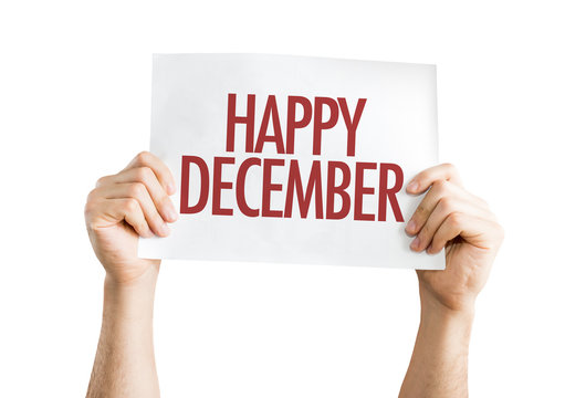 Happy December placard isolated on white