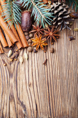 Blue pine tree branch Christmas winter spices