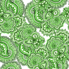 Green eastern ornament. Seamless spring or summer ornamental pattern.