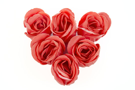 heart of red roses from soap on a white background