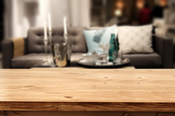wooden table and sofa 