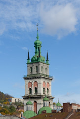 Fototapeta na wymiar Assumption Church, Tower Kornyakta, Lviv