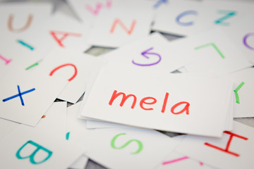 Italian; Learning the New Word with the Alphabet Cards; Writing