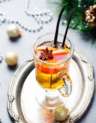 Mulled white wine with grapefruit Christmas, New Year background