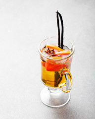 Mulled white wine with grapefruit Christmas, New Year background