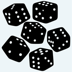 Set dices. Isolated on blue background. Vector silhouettes