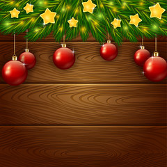 Christmas ornament and wooden background