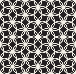 Vector Black and White Seamless Hexagonal Floral  Star  Lace Line Pattern